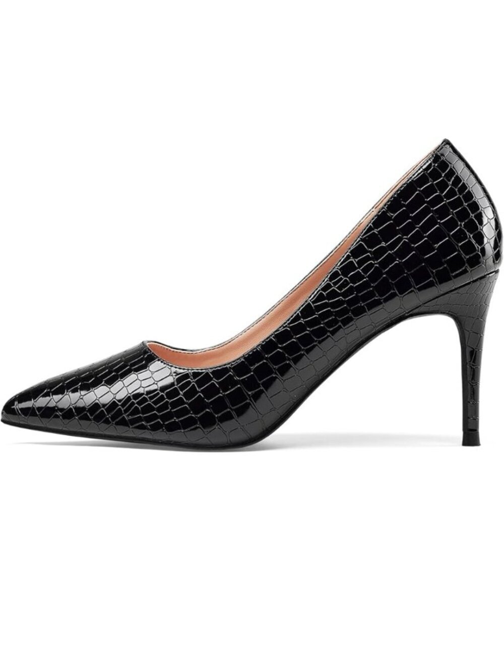Women's Black Grain Pull on Heeled Comfortable Stiletto Closed Toe Dress Heels